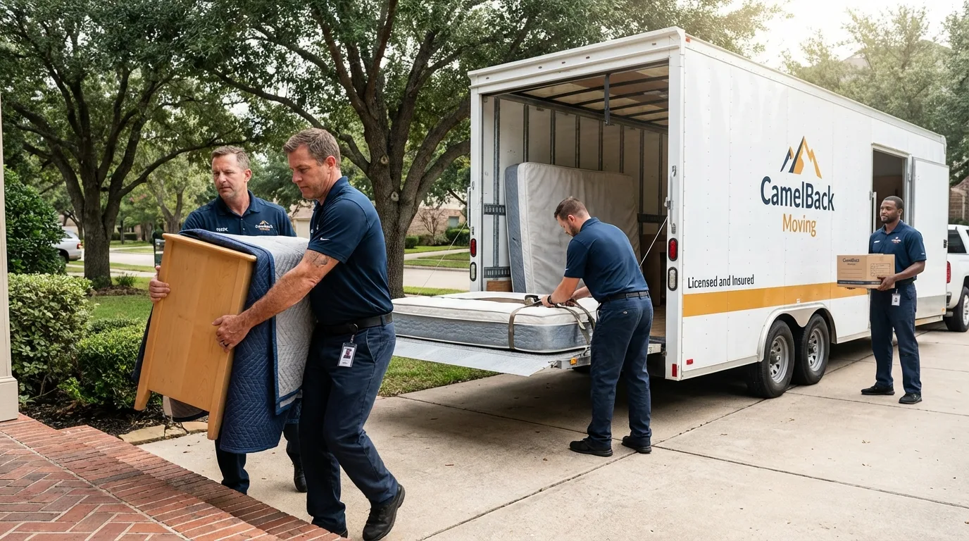 Crew loading residential truck for cross-state move from Nahunta, GA